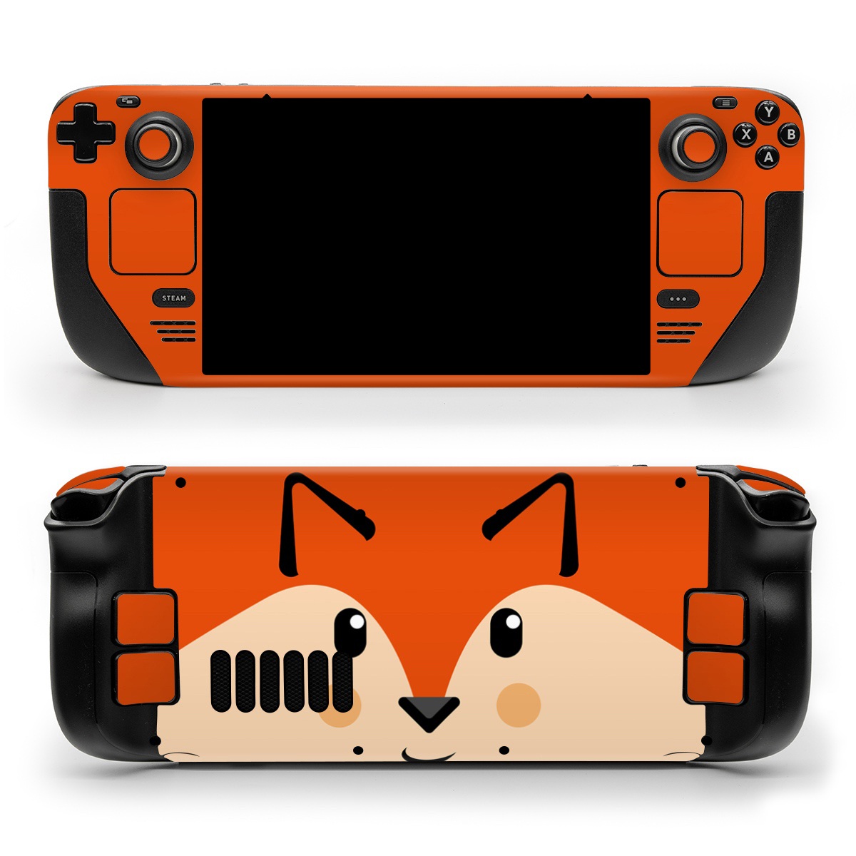 Valve Steam Deck Skin design of Cartoon, Animated cartoon, Nose, Snout, Illustration, Whiskers, Clip art, Hamster, Animation, Art, with black, red, yellow, orange colors