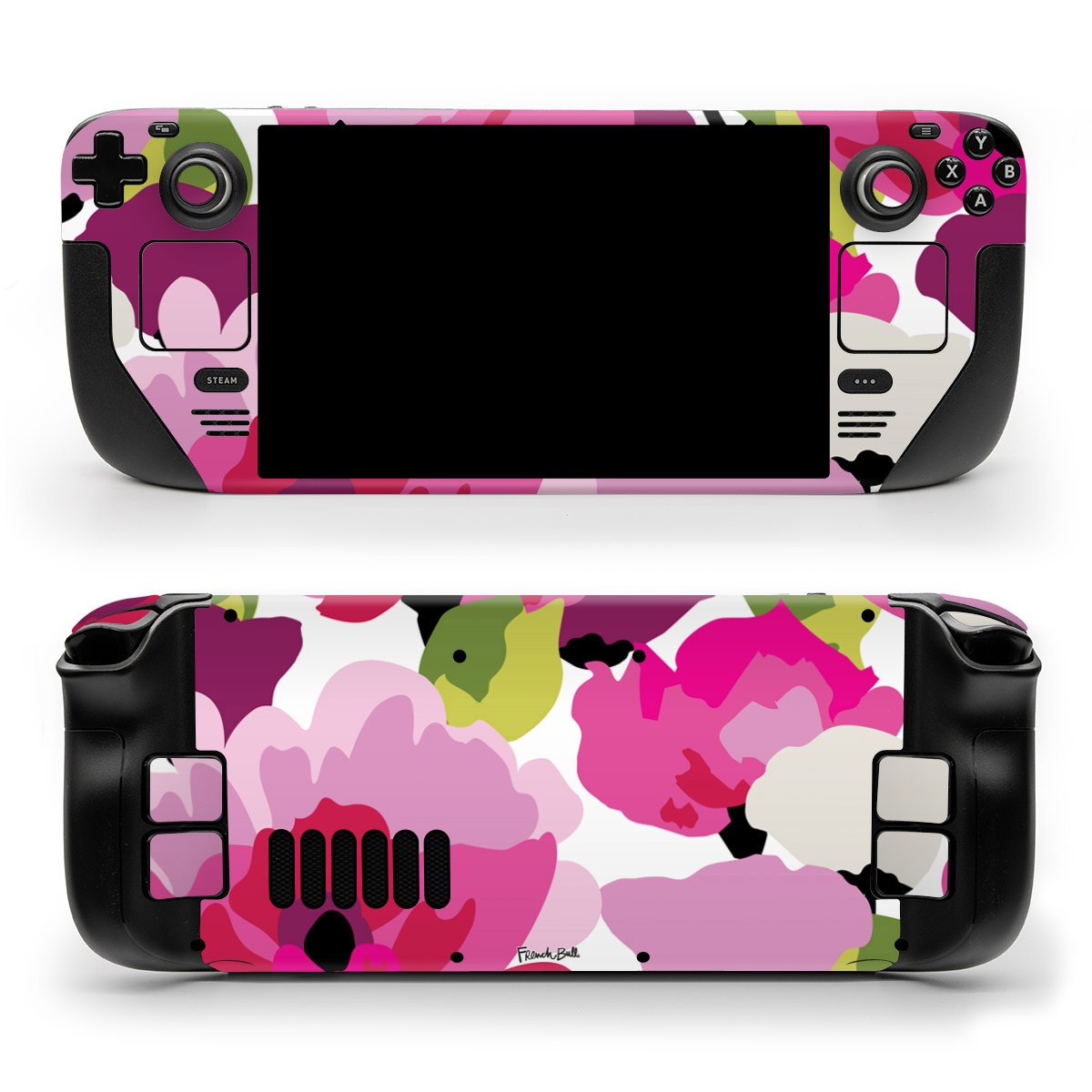 Valve Steam Deck Skin design of Pink, Flower, Pattern, Petal, Plant, Floral design, Design, Botany, Magenta, Anemone, with white, pink, green, red colors
