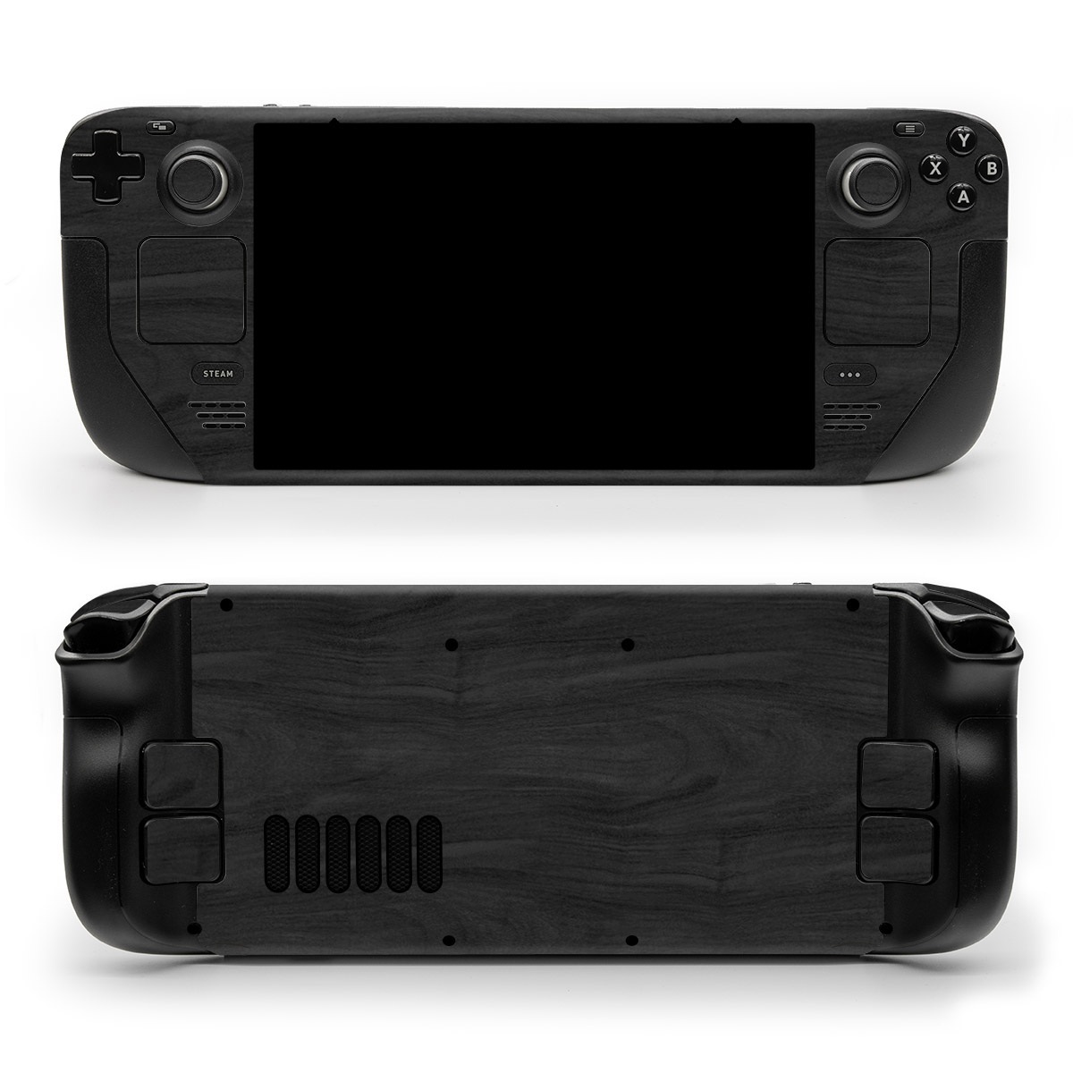 Valve Steam Deck Skin design of Black, Brown, Wood, Grey, Flooring, Floor, Laminate flooring, Wood flooring, with black colors