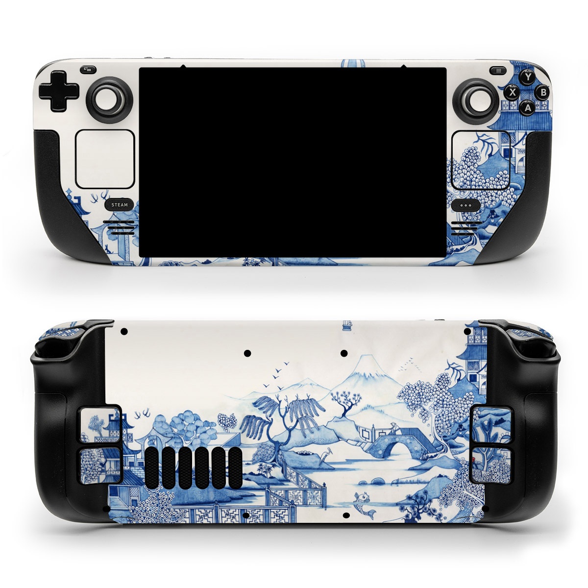 Valve Steam Deck Skin design of Blue, Blue and white porcelain, Winter, Christmas eve, Illustration, Snow, World, Art, with blue, white colors