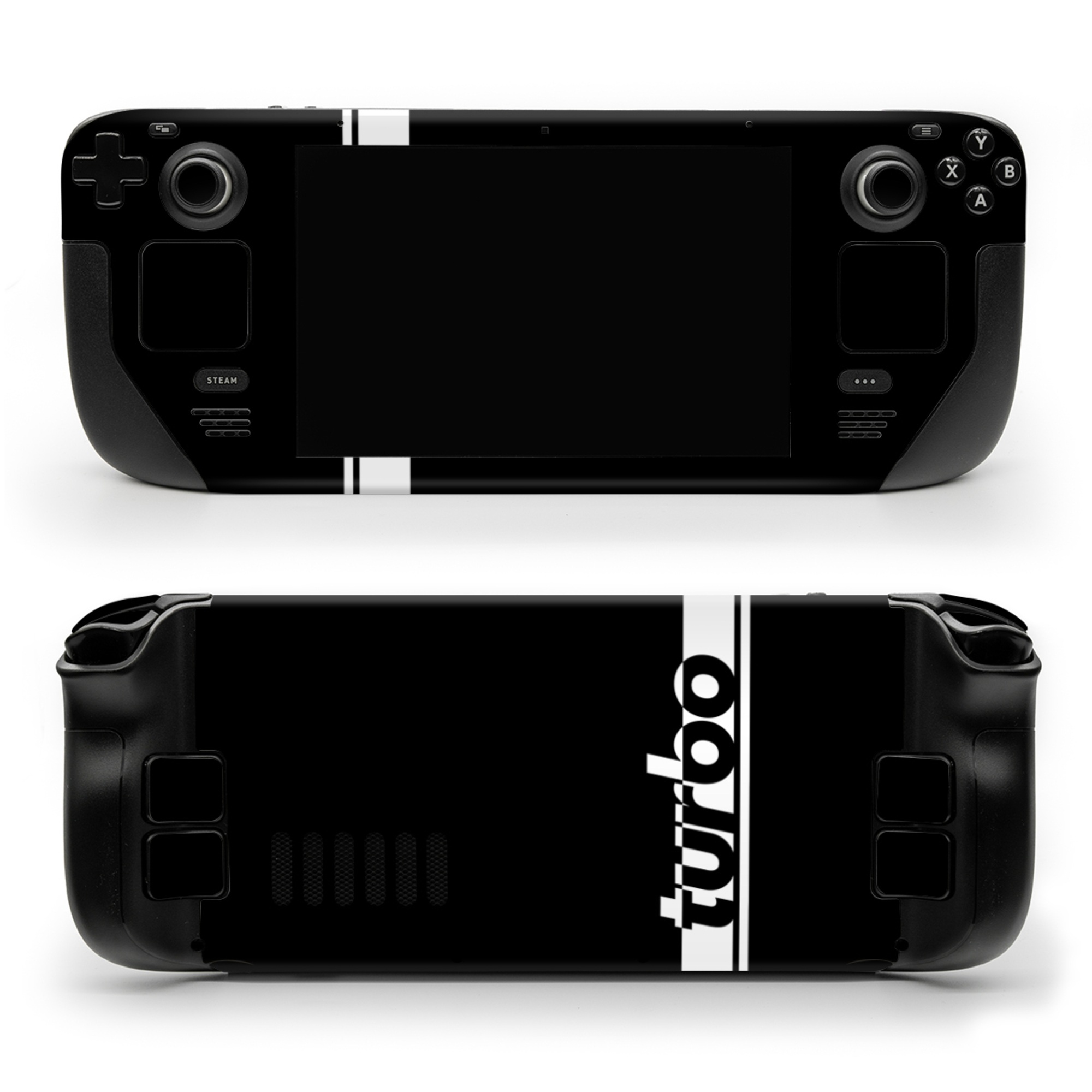 Valve Steam Deck Skin design of Font, Tints and shades, Rectangle, Electric blue, Logo, Brand, Graphics, Pattern, Darkness, Monochrome photography, with black, white colors