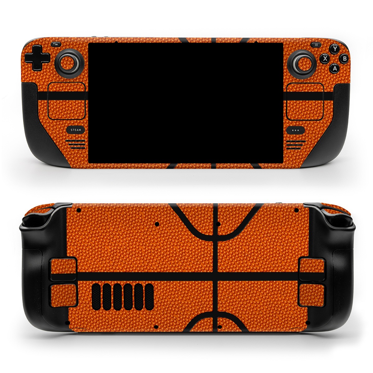 Valve Steam Deck Skin design of Orange, Basketball, Line, Pattern, Sport venue, Brown, Yellow, Design, Net, Team sport, with orange, black colors