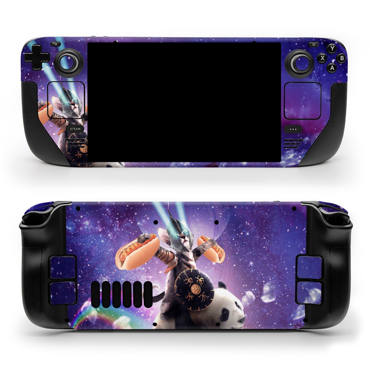 Valve Steam Deck Skin design of Bear, Illustration, Outer space, Animated cartoon, Graphic design, Teddy bear, Space, Sky, Graphics, Fictional character, with black, white, blue, brown, gray, red, yellow, green, pink colors