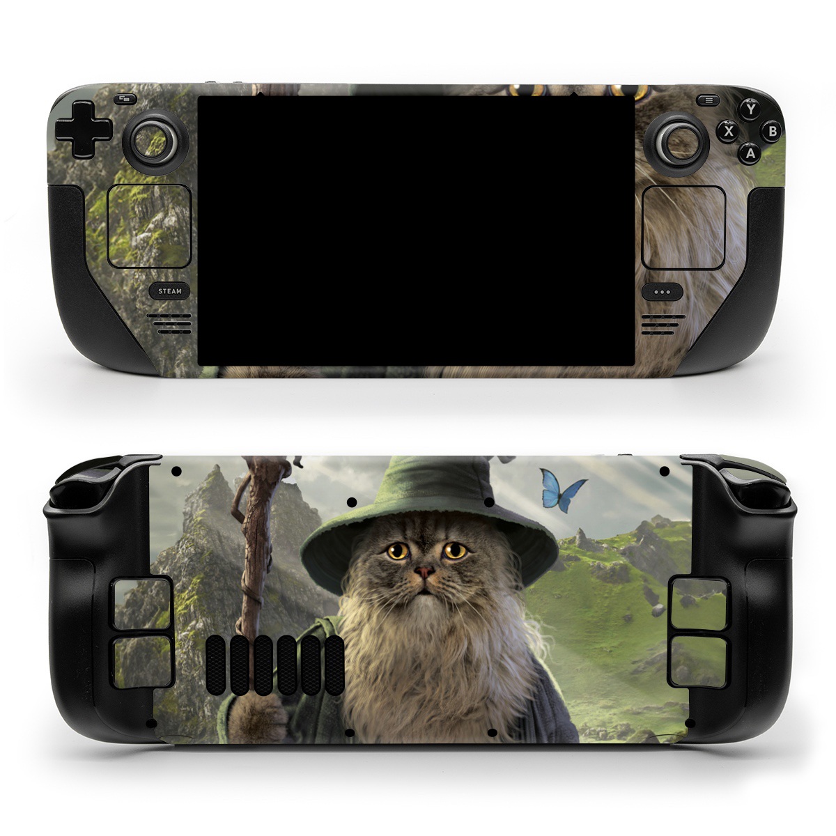 Valve Steam Deck Skin design of Beard, Facial hair, Illustration, Mythology, Magician, Fictional character, Cg artwork, Games, Art, with green, gray, brown, blue, green, white, yellow, black colors