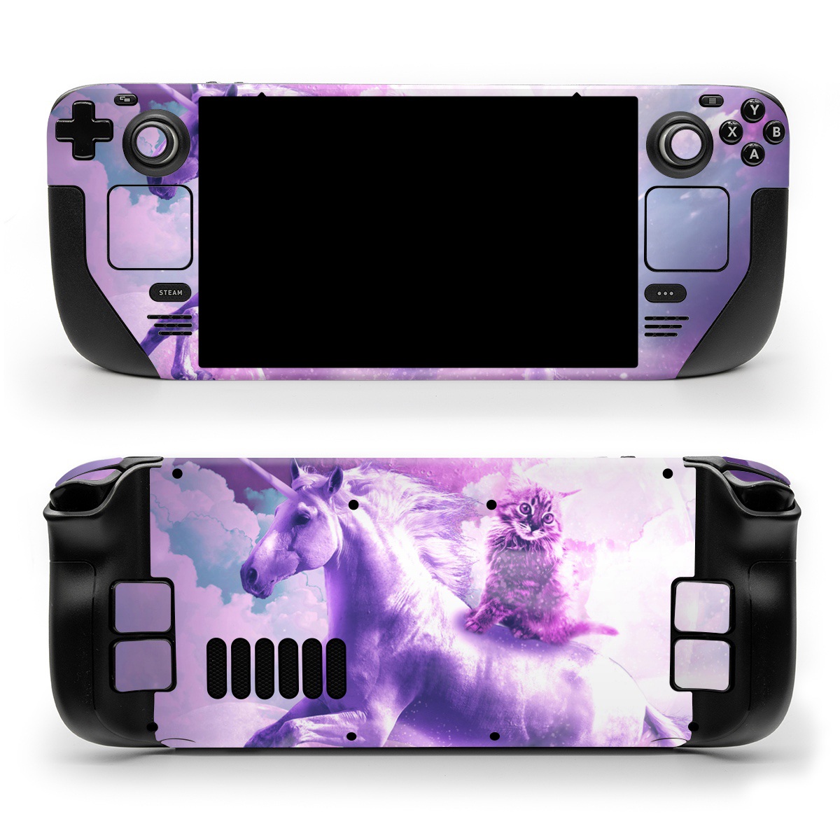 Valve Steam Deck Skin design of Unicorn, Purple, Fictional character, Mythical creature, Violet, Cg artwork, Illustration, Mythology, with white, purple, blue, gray, black colors
