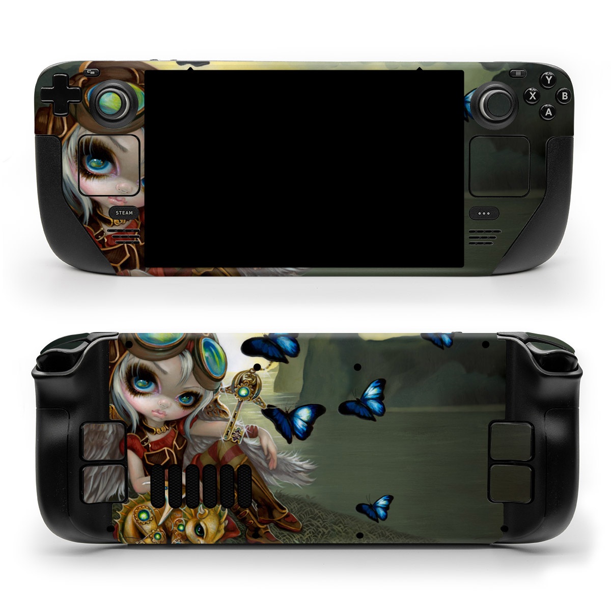 Valve Steam Deck Skin design of Cg artwork, Illustration, Fictional character, Art, Mythology, Games, Massively multiplayer online role-playing game, with black, green, red, yellow, brown, blue colors