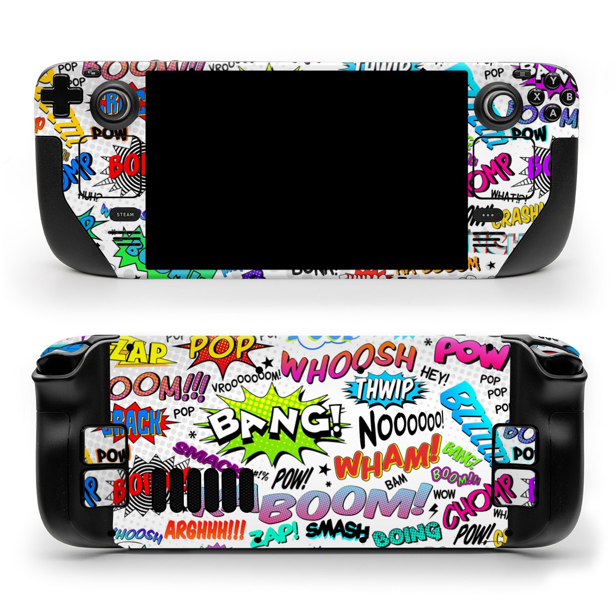 Valve Steam Deck Skin design of Text, Font, Line, Graphics, Art, Graphic design, with gray, white, red, blue, black colors