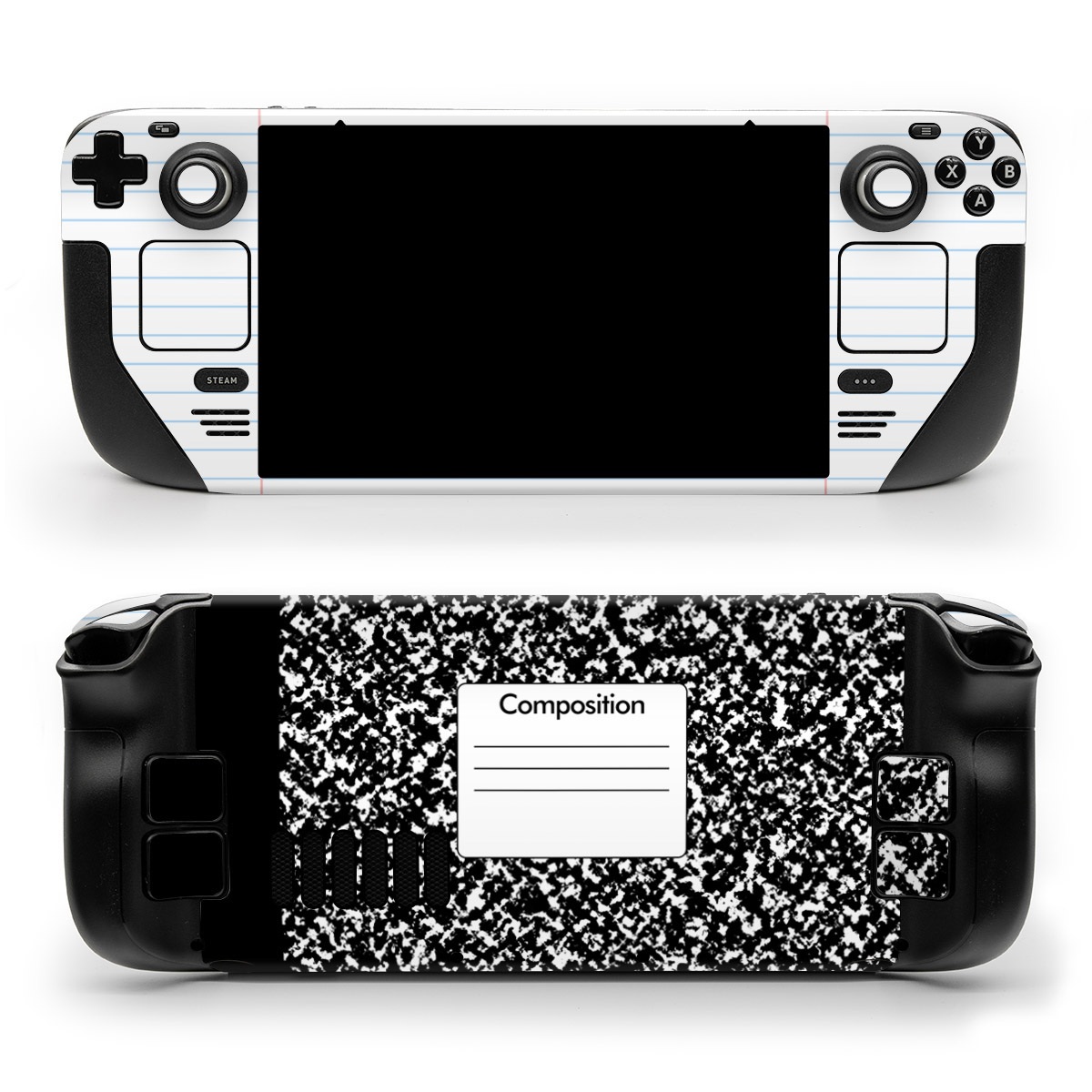 Valve Steam Deck Skin design of Text, Font, Line, Pattern, Black-and-white, Illustration, with black, gray, white colors