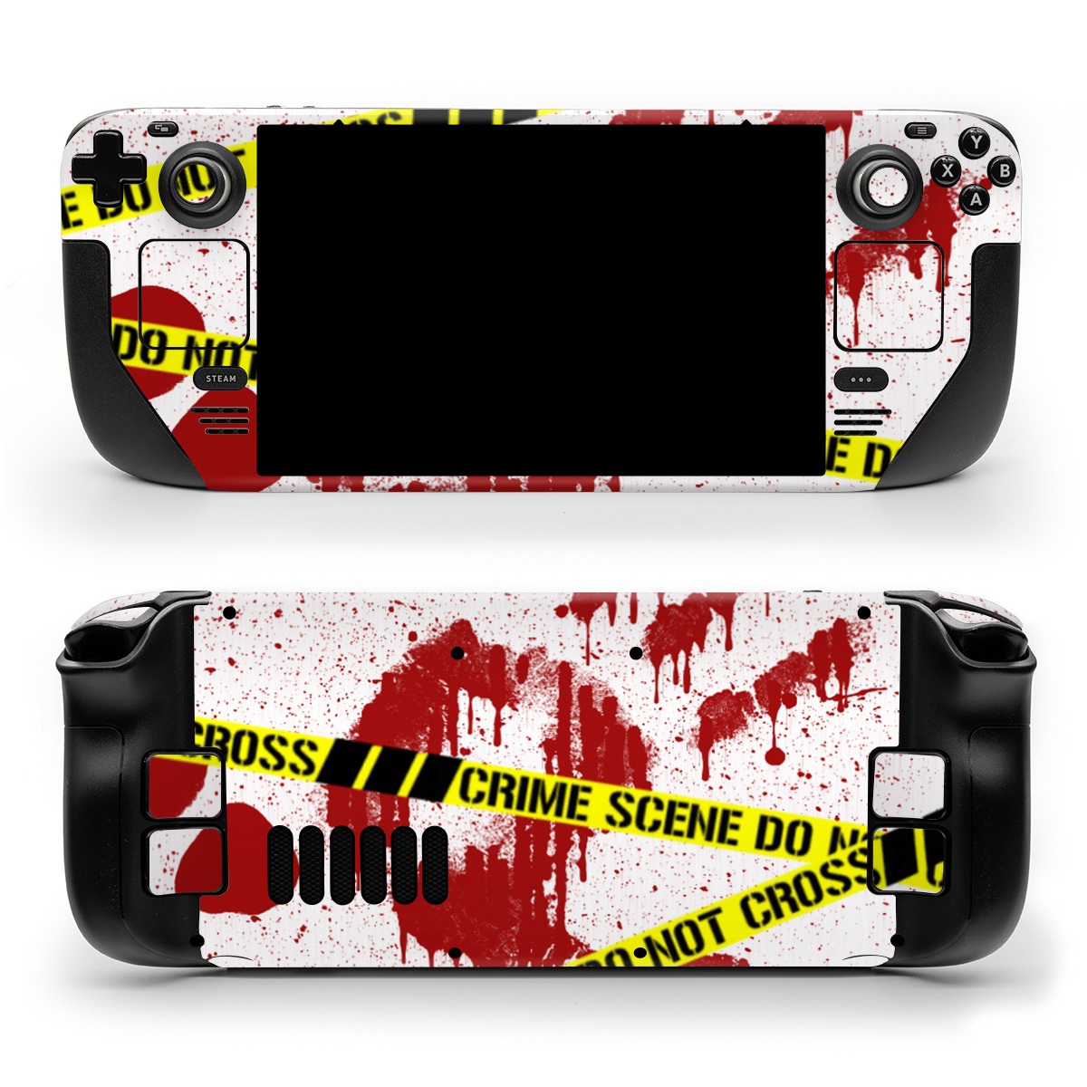 Valve Steam Deck Skin design of Text, Font, Red, Graphic design, Logo, Graphics, Brand, Banner, with white, red, yellow, black colors