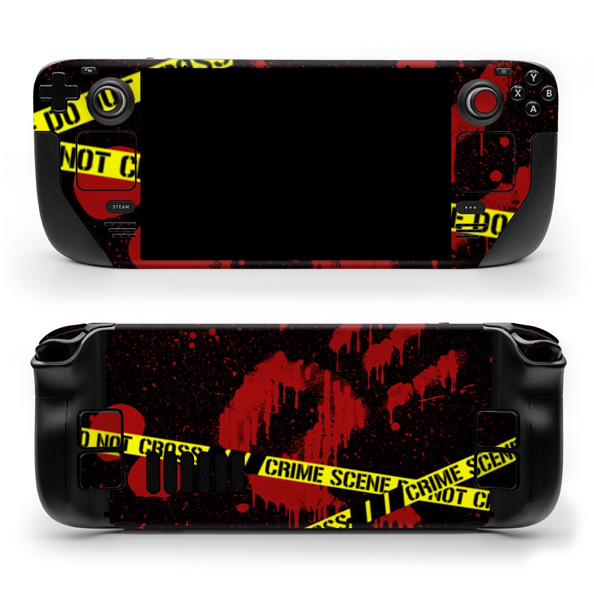 Valve Steam Deck Skin design of Red, Black, Font, Text, Logo, Graphics, Graphic design, Room, Carmine, Fictional character, with black, red, green colors