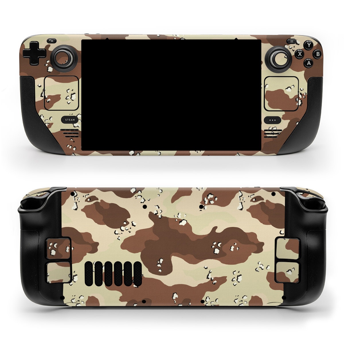 Valve Steam Deck Skin design of Military camouflage, Brown, Pattern, Design, Camouflage, Textile, Beige, Illustration, Uniform, Metal, with gray, red, black, green colors