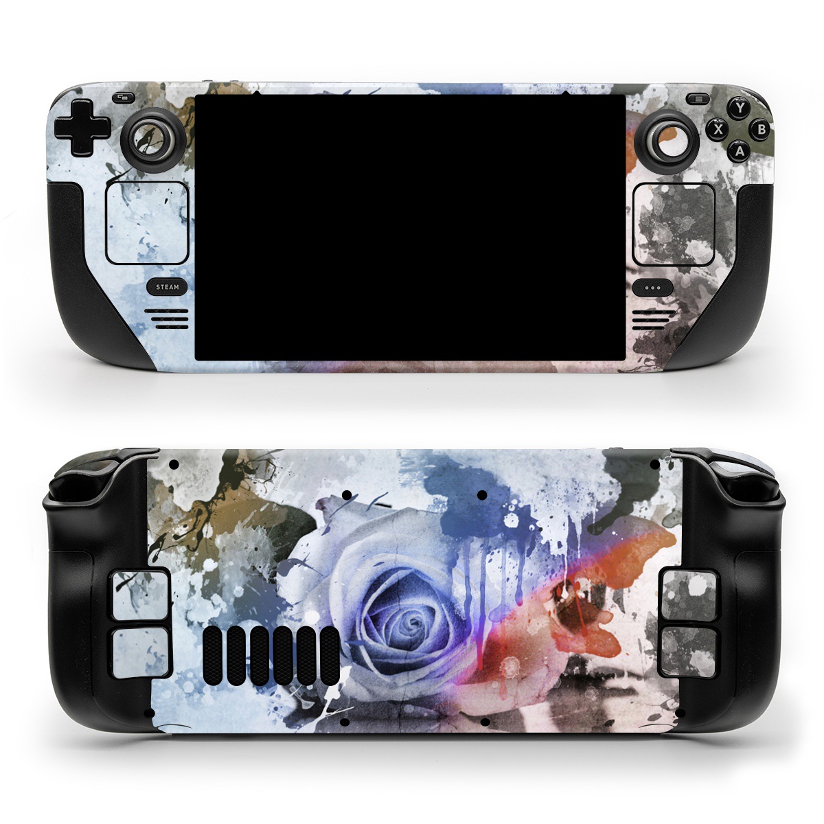 Valve Steam Deck Skin design of Watercolor paint, Painting, Illustration, Graphic design, Art, Paint, Visual arts, Design, Acrylic paint, Graphics, with red, white, black, orange, pink colors
