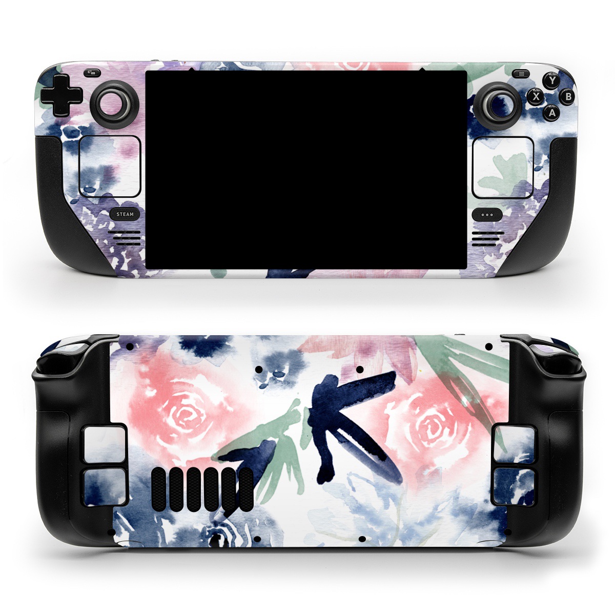 Valve Steam Deck Skin design of Pattern, Graphic design, Design, Floral design, Plant, Flower, Illustration, with white, blue, purple, green, pink colors