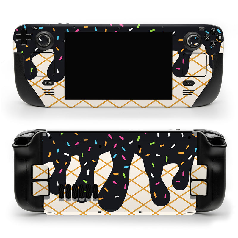 Valve Steam Deck Skin design of Orange, Graphics, Polka dot, with white, brown, yellow, black, green, pink, orange, blue colors