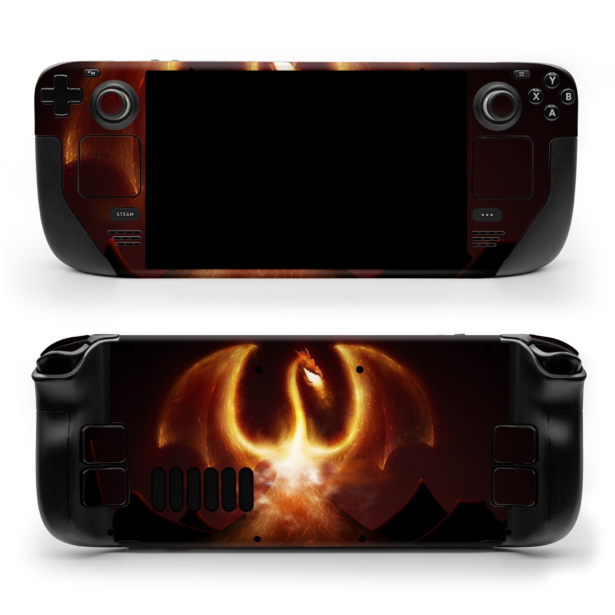 Valve Steam Deck Skin design of Light, Atmosphere, Orange, Space, Heat, Sky, Darkness, Art, Geological phenomenon, Universe, with black, red, green, pink colors