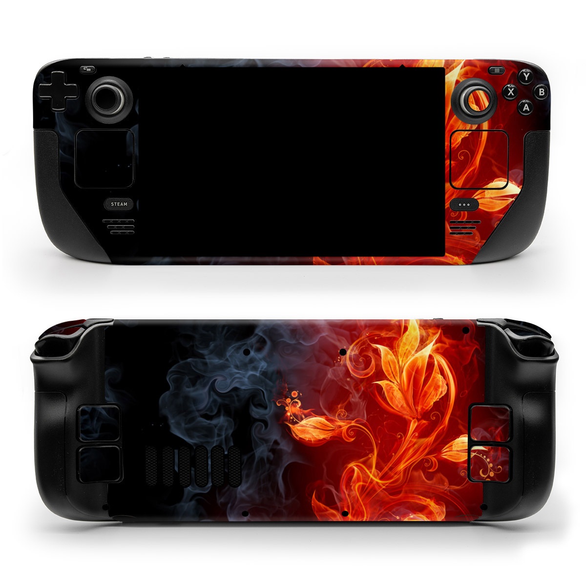 Valve Steam Deck Skin design of Flame, Fire, Heat, Red, Orange, Fractal art, Graphic design, Geological phenomenon, Design, Organism, with black, red, orange colors