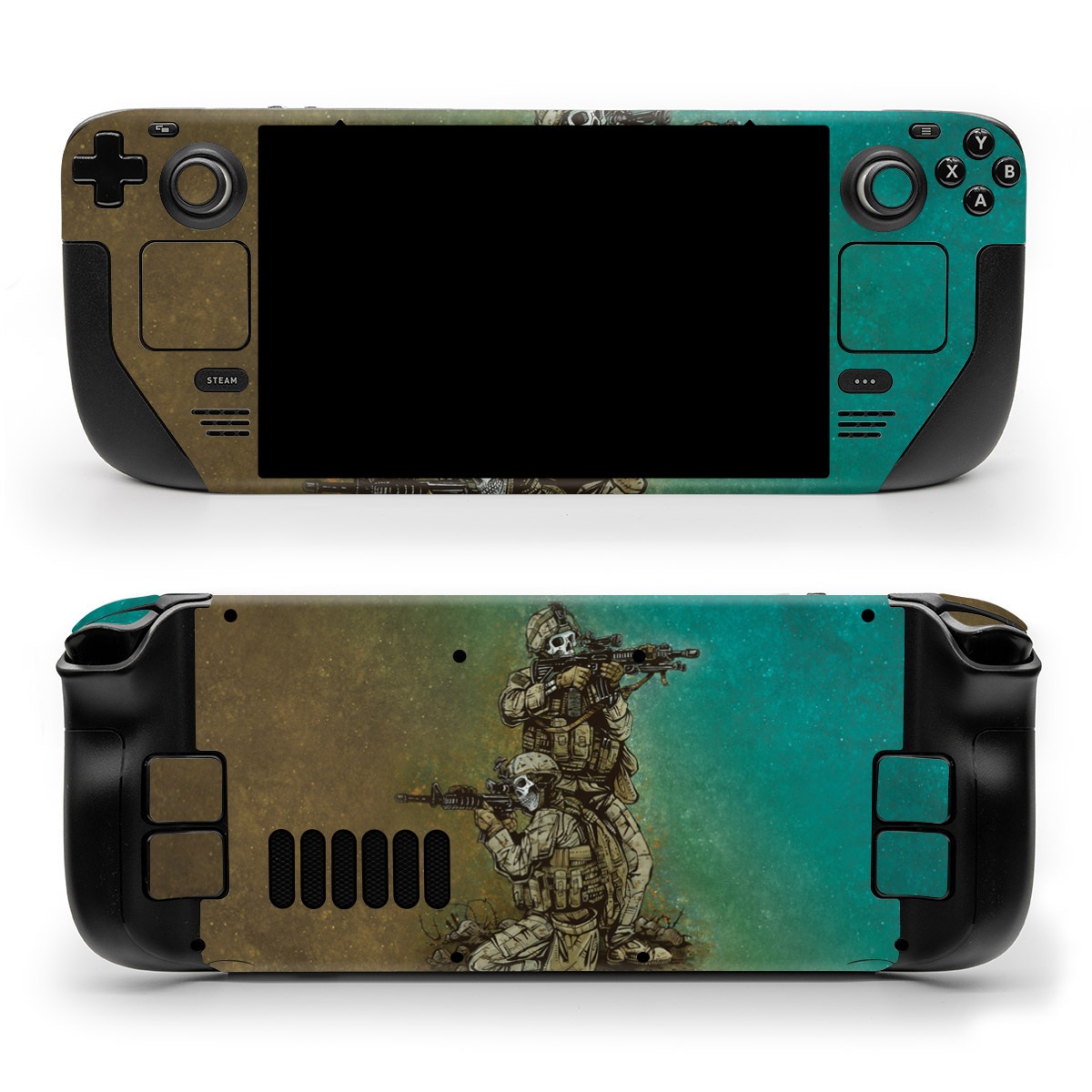 Valve Steam Deck Skin design of Art, Sculpture, Landscape, Illustration, Visual arts, Wood, Drawing, Fictional character, Soil, Circle, with blue, green, white, gray, brown colors