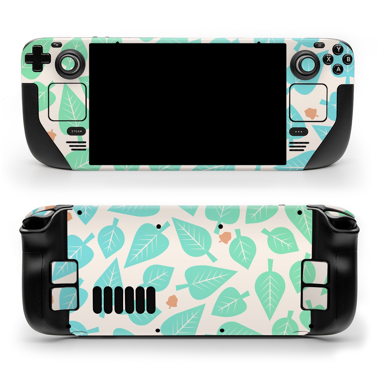 Valve Steam Deck Skin design of Aqua, Pattern, Turquoise, Teal, Wrapping paper, Design, Wallpaper, with yellow, green, orange colors