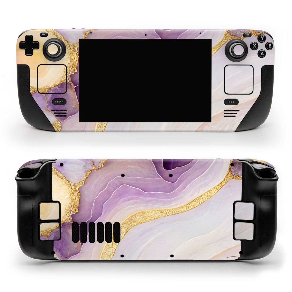 Valve Steam Deck Skin design of Purple, Dishware, Violet, Art, Pattern, Serveware, Painting, Metal, Circle, Ceiling, with purple, white, yellow, orange colors