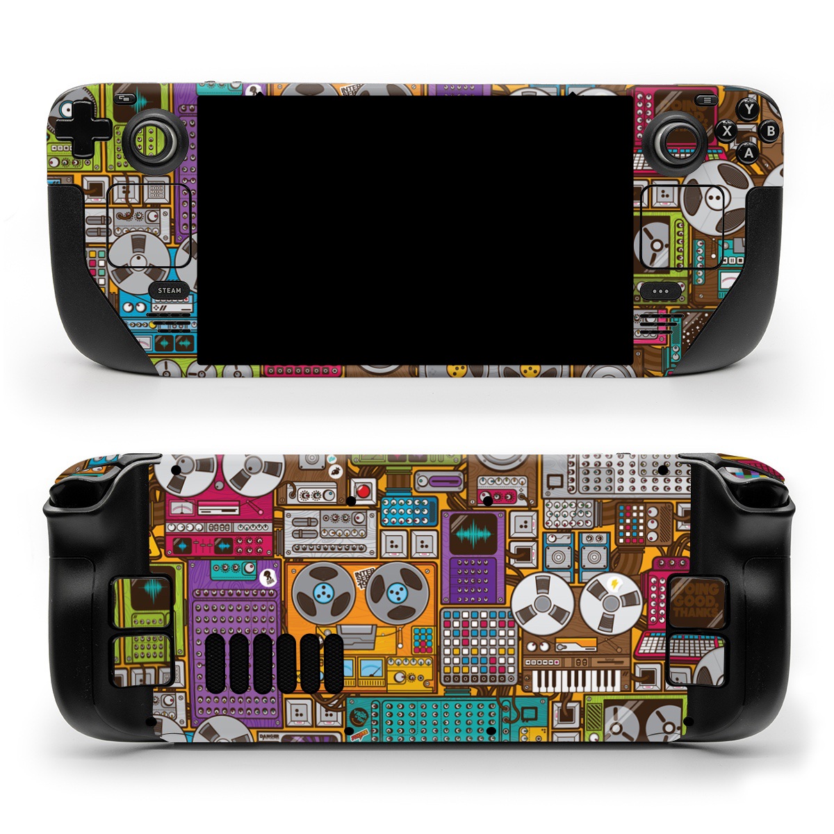 Valve Steam Deck Skin design of Games, Pc game, Design, Pattern, Screenshot, Art, with gray, black, red, green, blue, purple colors