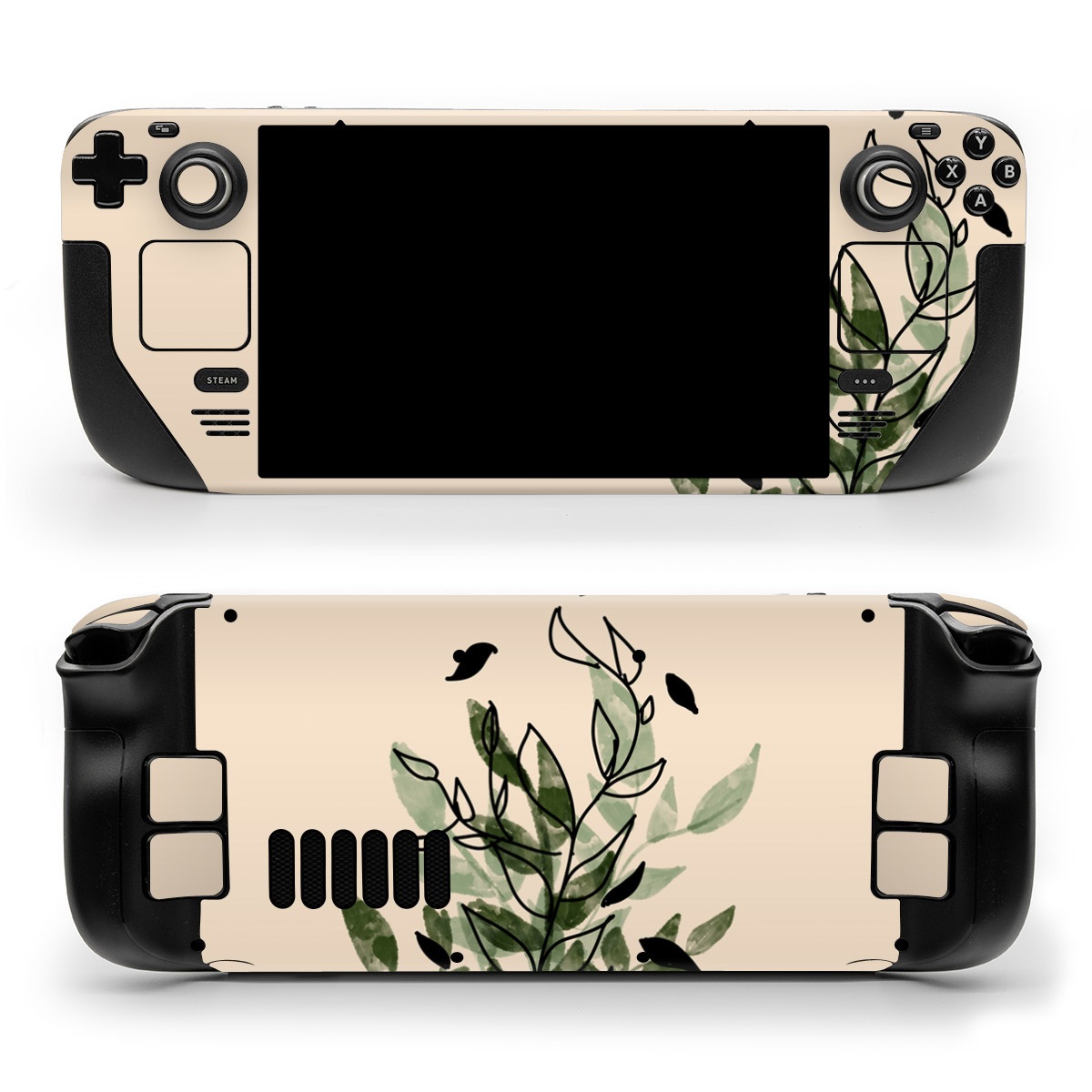 Valve Steam Deck Skin design of Leaf, Plant, Botany, Branch, Flower, Plant Stem, Pedicel, Twig, Illustration, with green, black, brown colors