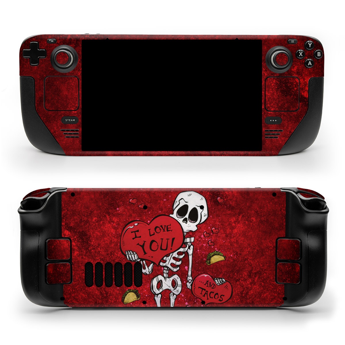 Valve Steam Deck Skin design of Font, Red, Art, Magenta, Tints and shades, Pattern, Bone, Plant, Carmine, Visual arts, with black, white, gray, red, yellow colors