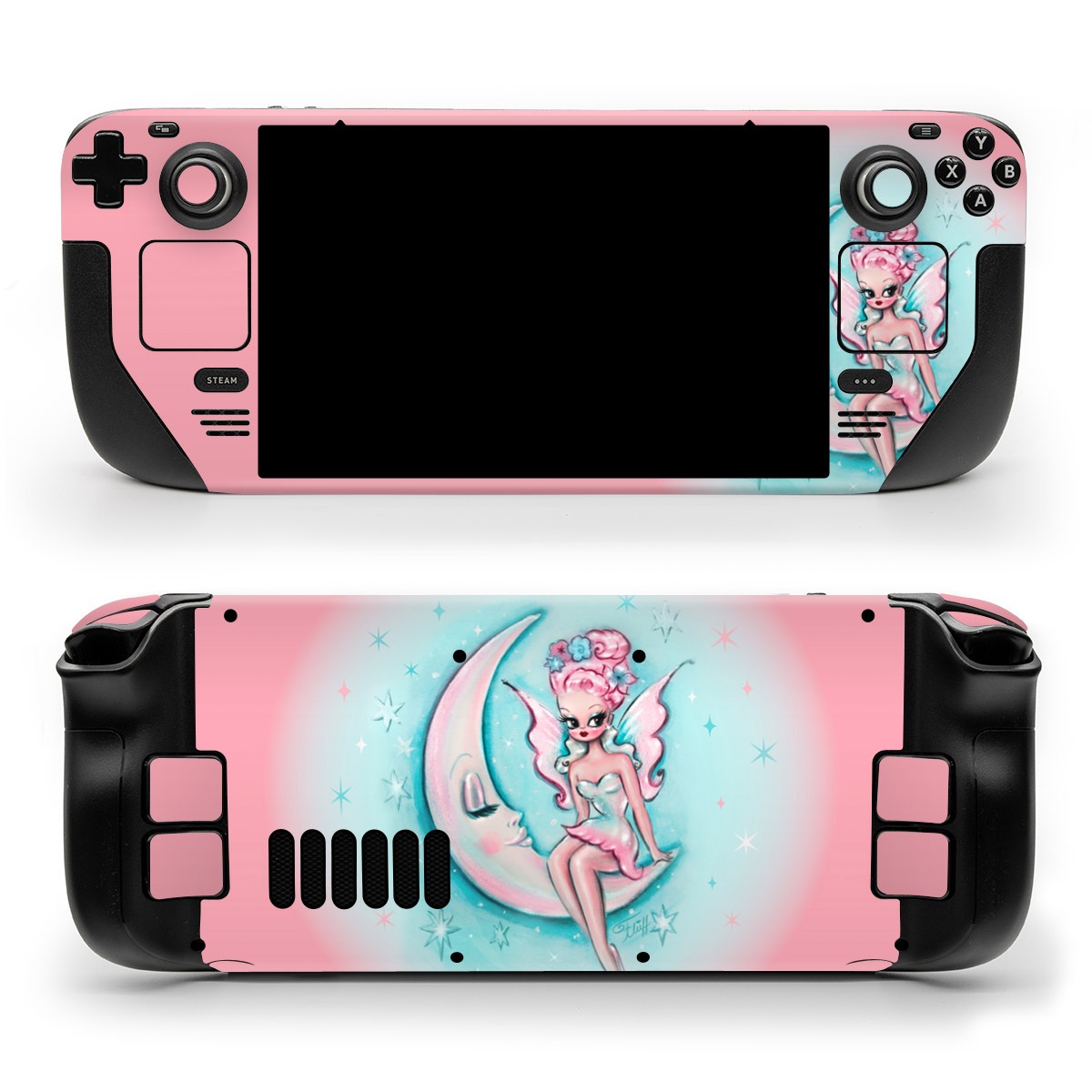 Valve Steam Deck Skin design of Fictional character, Angel, Cartoon, Pink, Illustration, Mythical creature, Art, with blue, pink, white colors