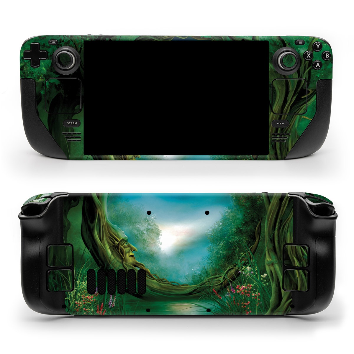 Valve Steam Deck Skin design of Fractal art, Art, Organism, Fictional character, Earth, Cg artwork, with black, blue, green, gray colors