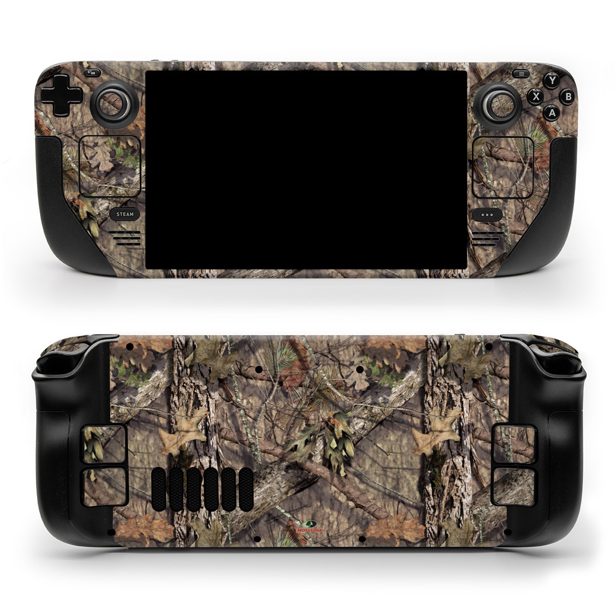 Valve Steam Deck Skin design of shellbark hickory, Camouflage, Tree, Branch, Trunk, Plant, Leaf, Adaptation, Wood, Twig, with orange, green, red, black, gray colors