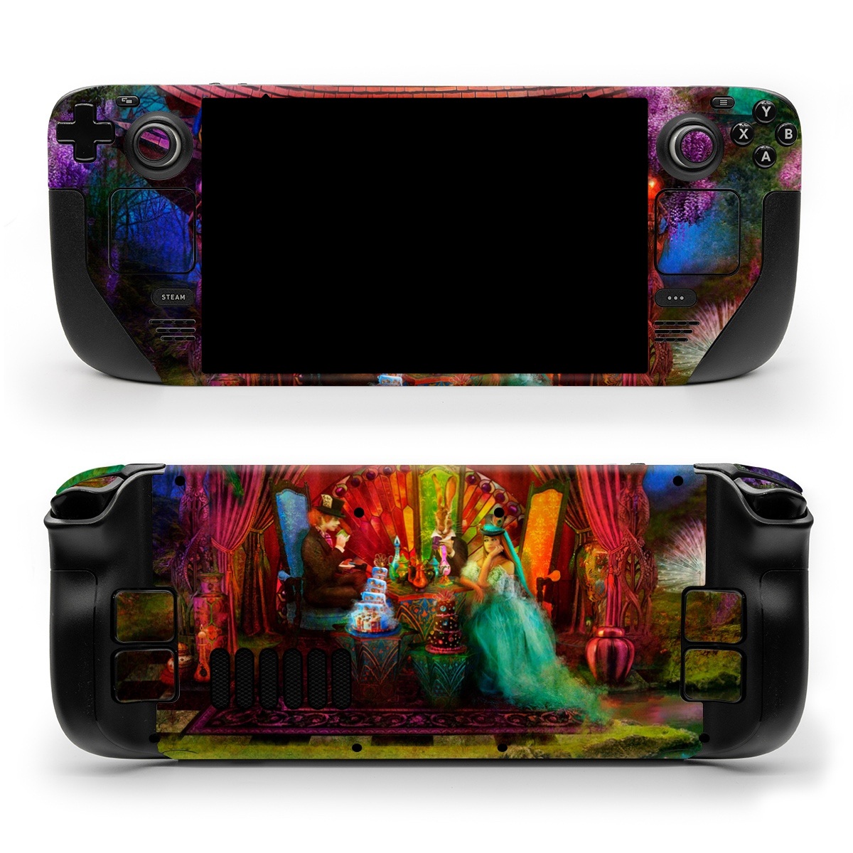 Valve Steam Deck Skin design of Hindu temple, Temple, Art, Painting, Place of worship, Stage, Fictional character, with black, red, green, blue, gray colors
