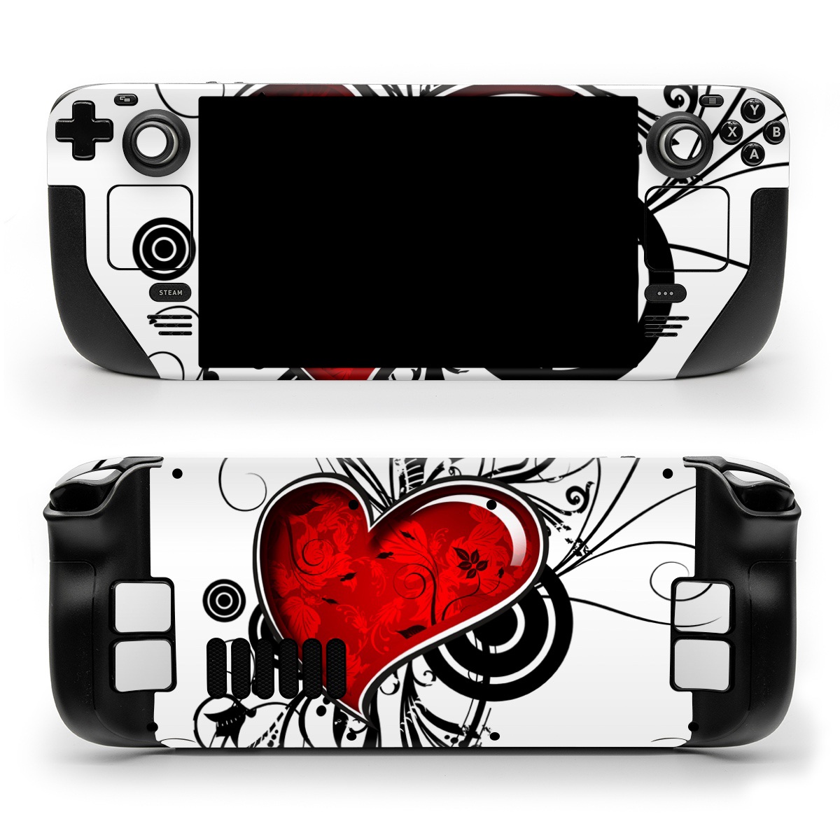 Valve Steam Deck Skin design of Heart, Line art, Love, Clip art, Plant, Graphic design, Illustration, with white, gray, black, red colors