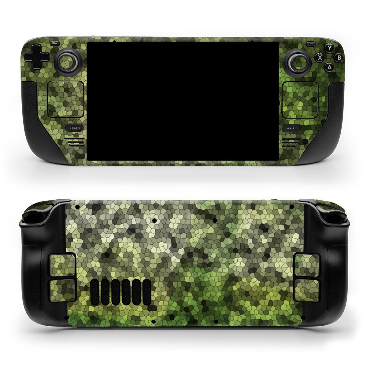 Valve Steam Deck Skin design of Green, Grass, Leaf, Plant, Pattern, Groundcover, with black, white, green, gray colors