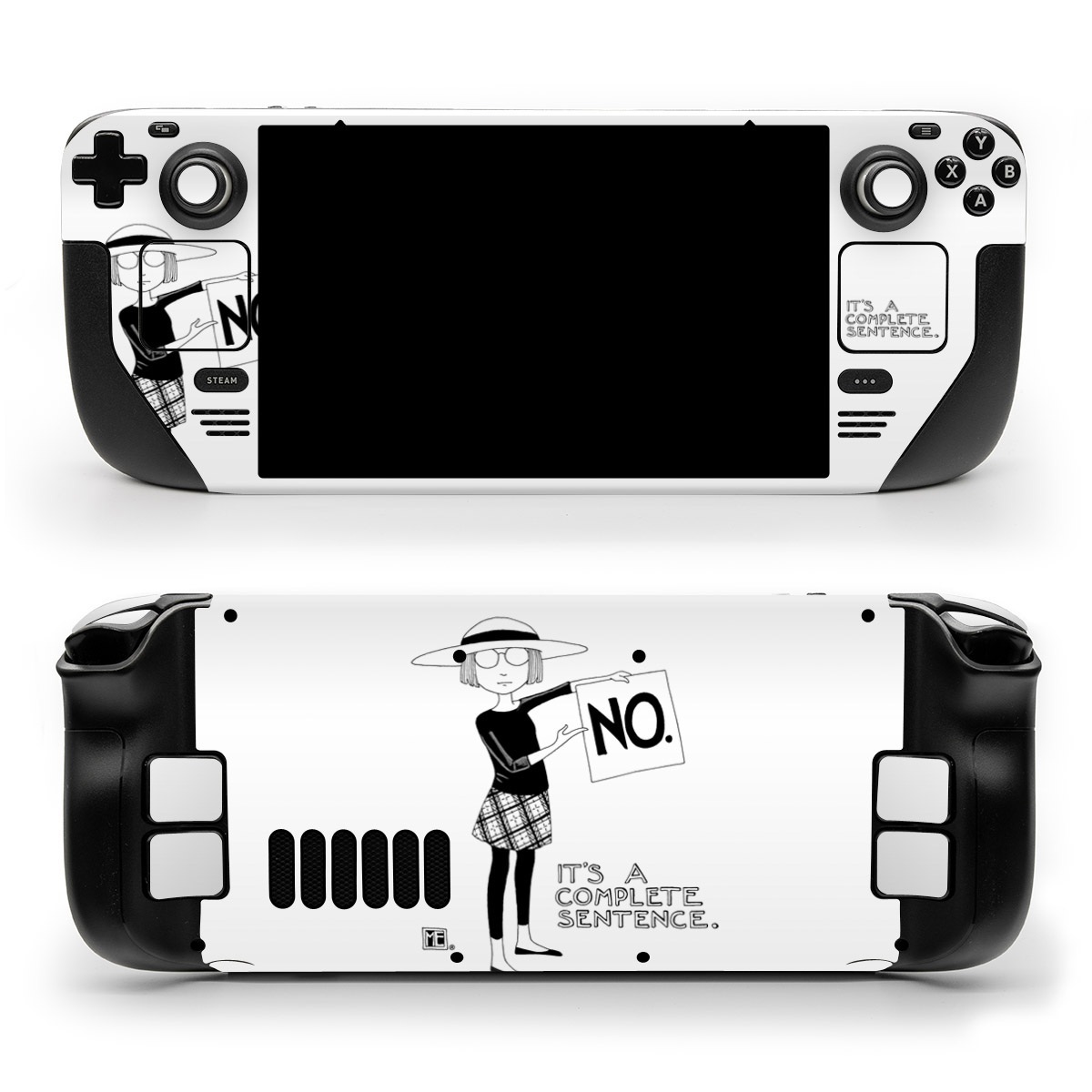Valve Steam Deck Skin design of Cartoon, Illustration, Design, Font, Black-and-white, Pattern, Style, with white, black colors