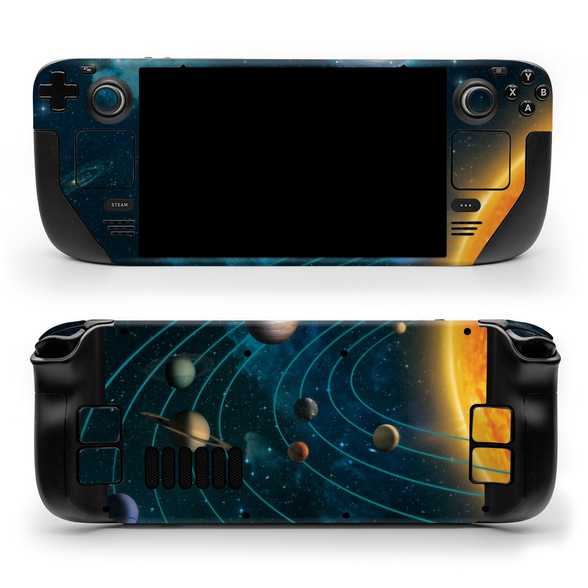 Valve Steam Deck Skin design of Astronomical object, Universe, Outer space, Galaxy, Astronomy, Atmosphere, Space, Planet, Science, Sky, with red, yellow, black, blue, brown, white colors