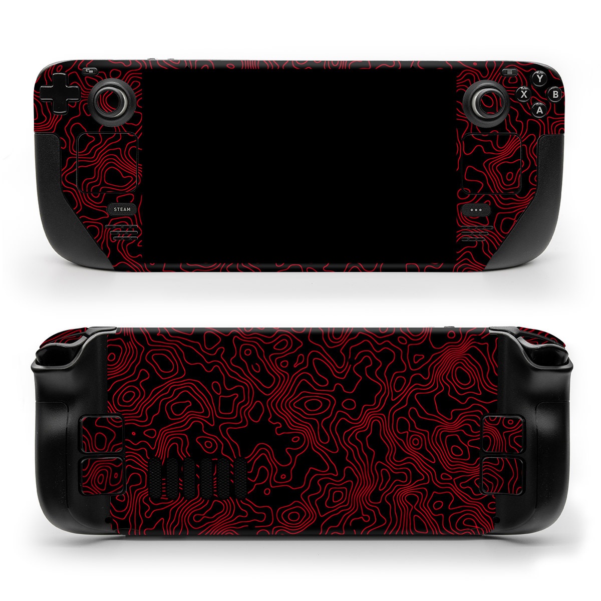 Valve Steam Deck Skin design of Pink, Art, Motif, Magenta, Font, Pattern, Symmetry, Rectangle, Circle, Electric blue, with black, red colors