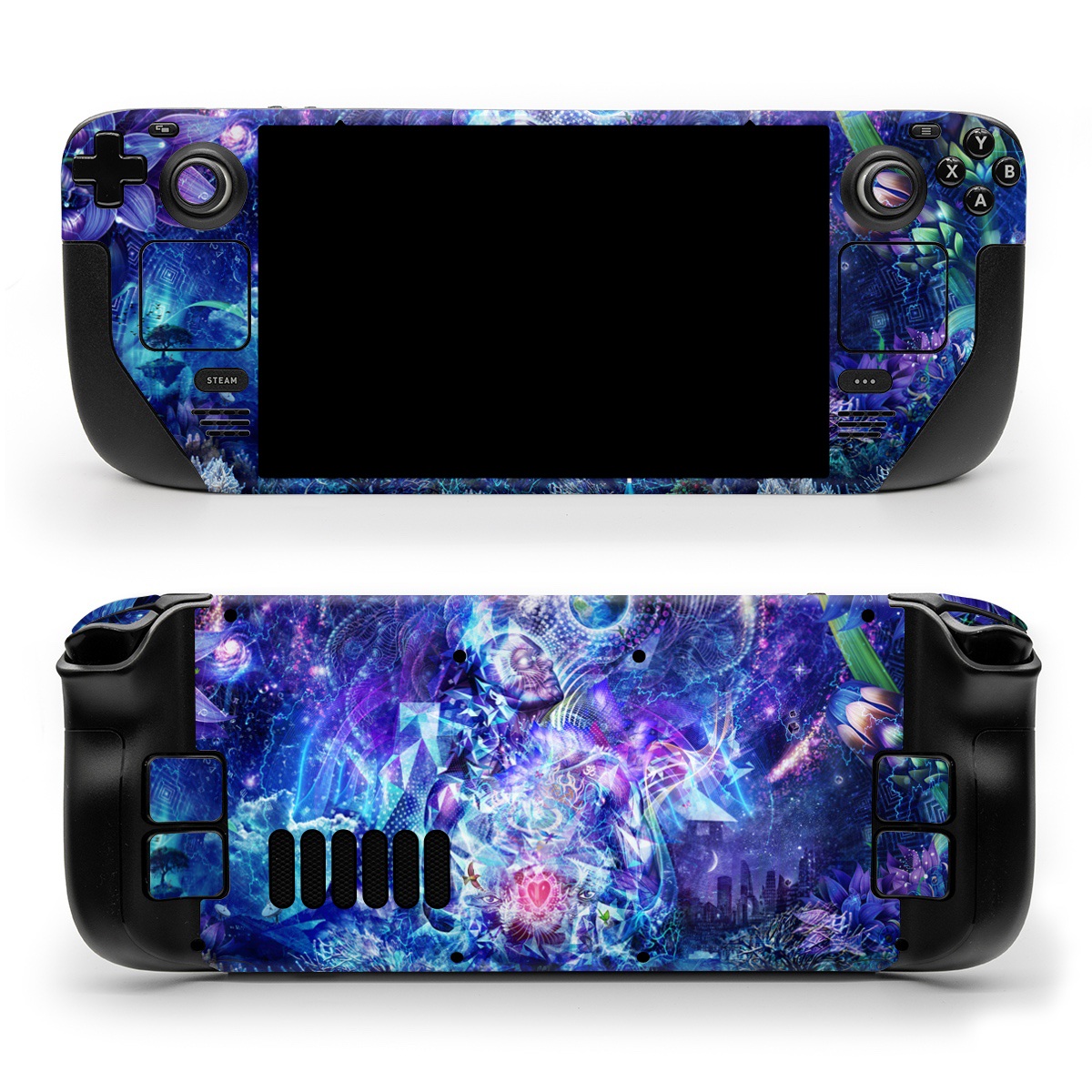 Valve Steam Deck Skin design of Blue, Purple, Violet, Lavender, Majorelle blue, Psychedelic art, Electric blue, Organism, Art, Design, with blue, green, purple, red, pink colors