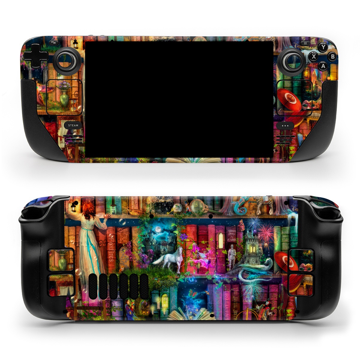 Valve Steam Deck Skin design of Painting, Art, Theatrical scenery, with black, red, gray, green, blue colors