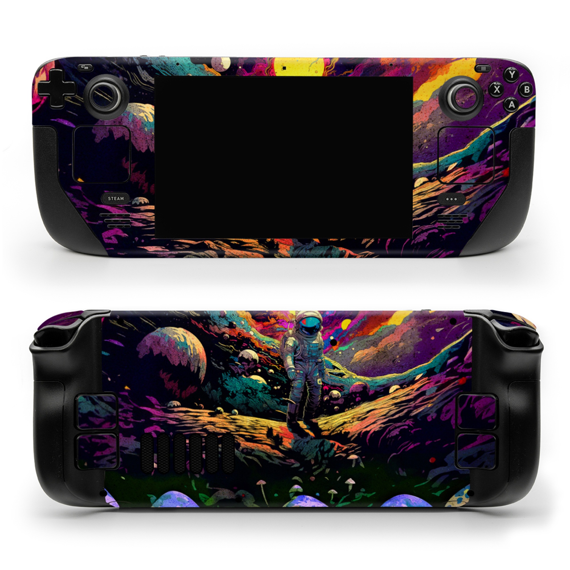 Valve Steam Deck Skin design of Light, Nature, Purple, Umbrella, Plant, Art, Terrestrial plant, Natural landscape, Astronomical object, Space, with black, white, purple, red, gray, orange, yellow, blue, green, brown colors