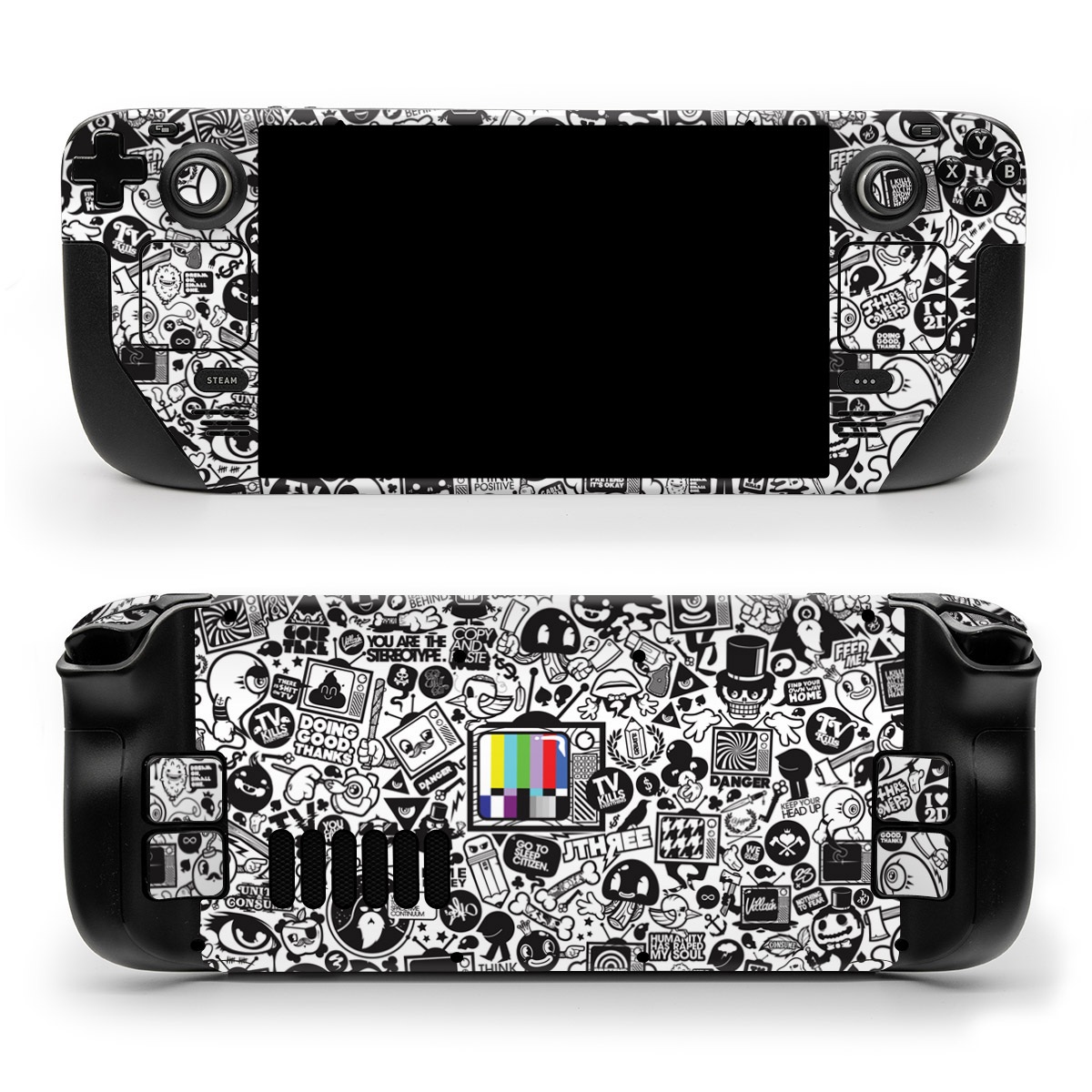 Valve Steam Deck Skin design of Pattern, Drawing, Doodle, Design, Visual arts, Font, Black-and-white, Monochrome, Illustration, Art, with gray, black, white colors