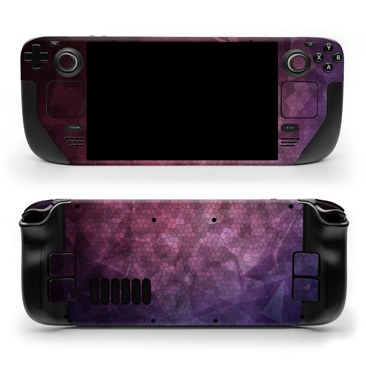 Valve Steam Deck Skin design of Purple, Sky, Red, Violet, Pink, Pattern, Design, Triangle, Line, Magenta, with black, red, purple, pink, white colors