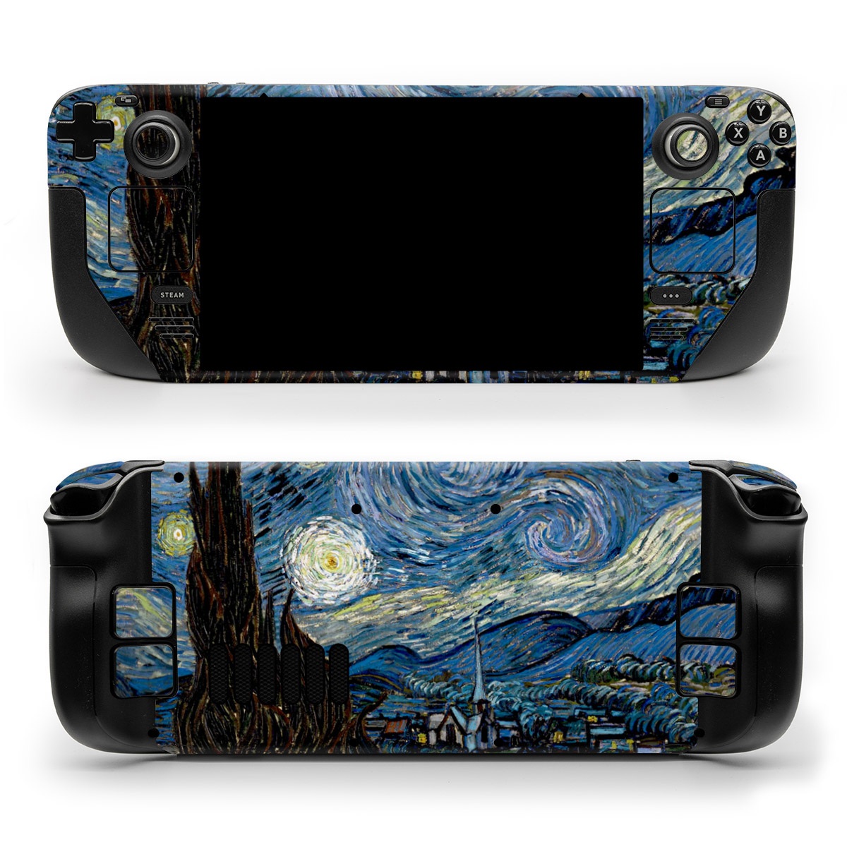 Valve Steam Deck Skin design of Painting, Purple, Art, Tree, Illustration, Organism, Watercolor paint, Space, Modern art, Plant, with gray, black, blue, green colors