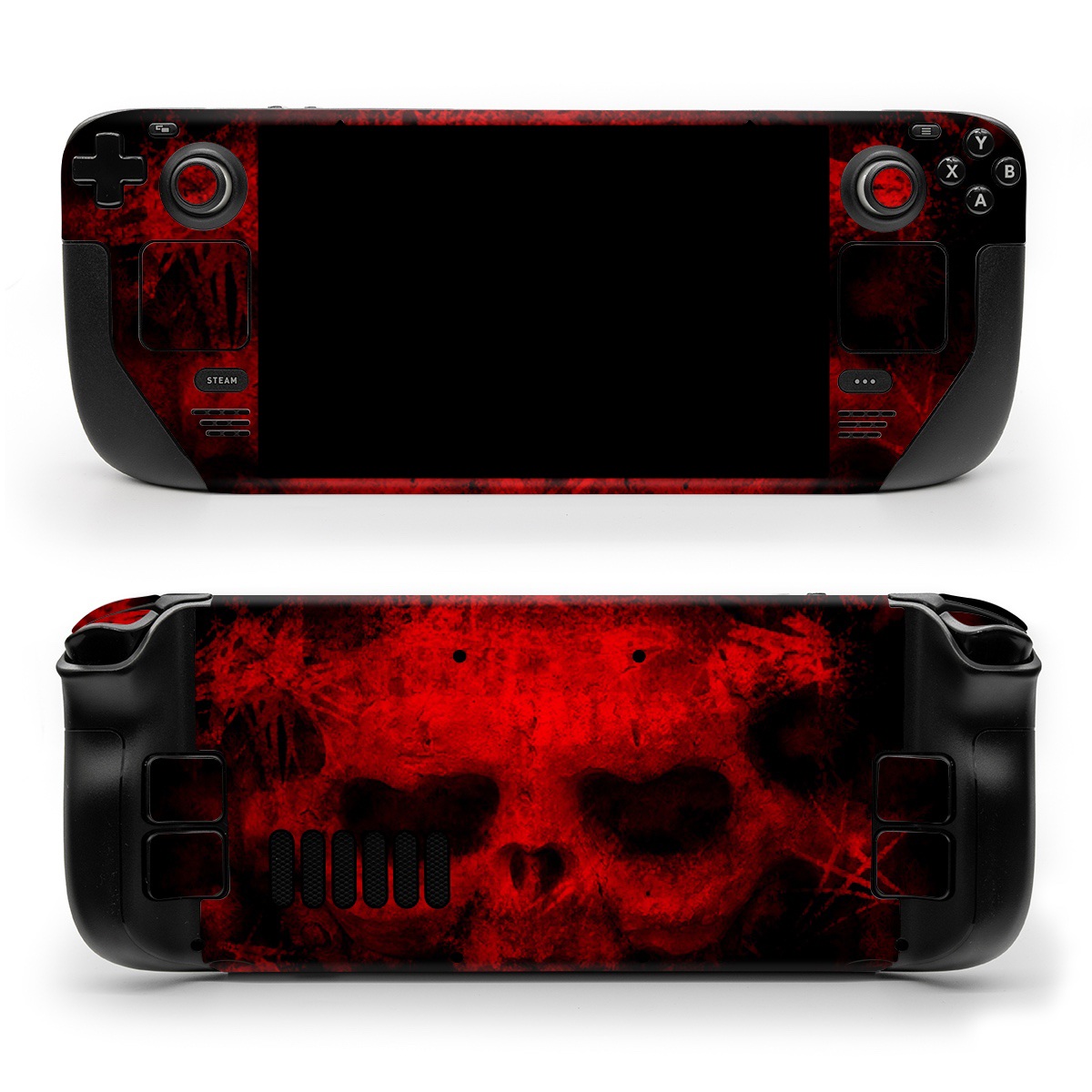Valve Steam Deck Skin design of Red, Skull, Bone, Darkness, Mouth, Graphics, Pattern, Fiction, Art, Fractal art, with black, red colors