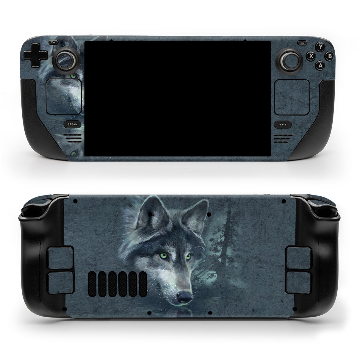 Valve Steam Deck Skin design of Wolf, Canidae, Wildlife, Red wolf, Canis, canis lupus tundrarum, Snout, Saarloos wolfdog, Wolfdog, Carnivore, with black, gray, blue colors