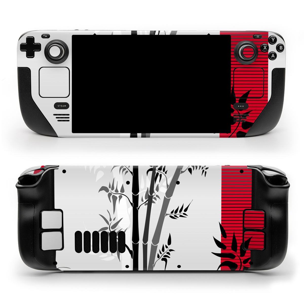 Valve Steam Deck Skin design of Botany, Plant, Branch, Plant stem, Tree, Bamboo, Pedicel, Black-and-white, Flower, Twig, with gray, red, black, white colors