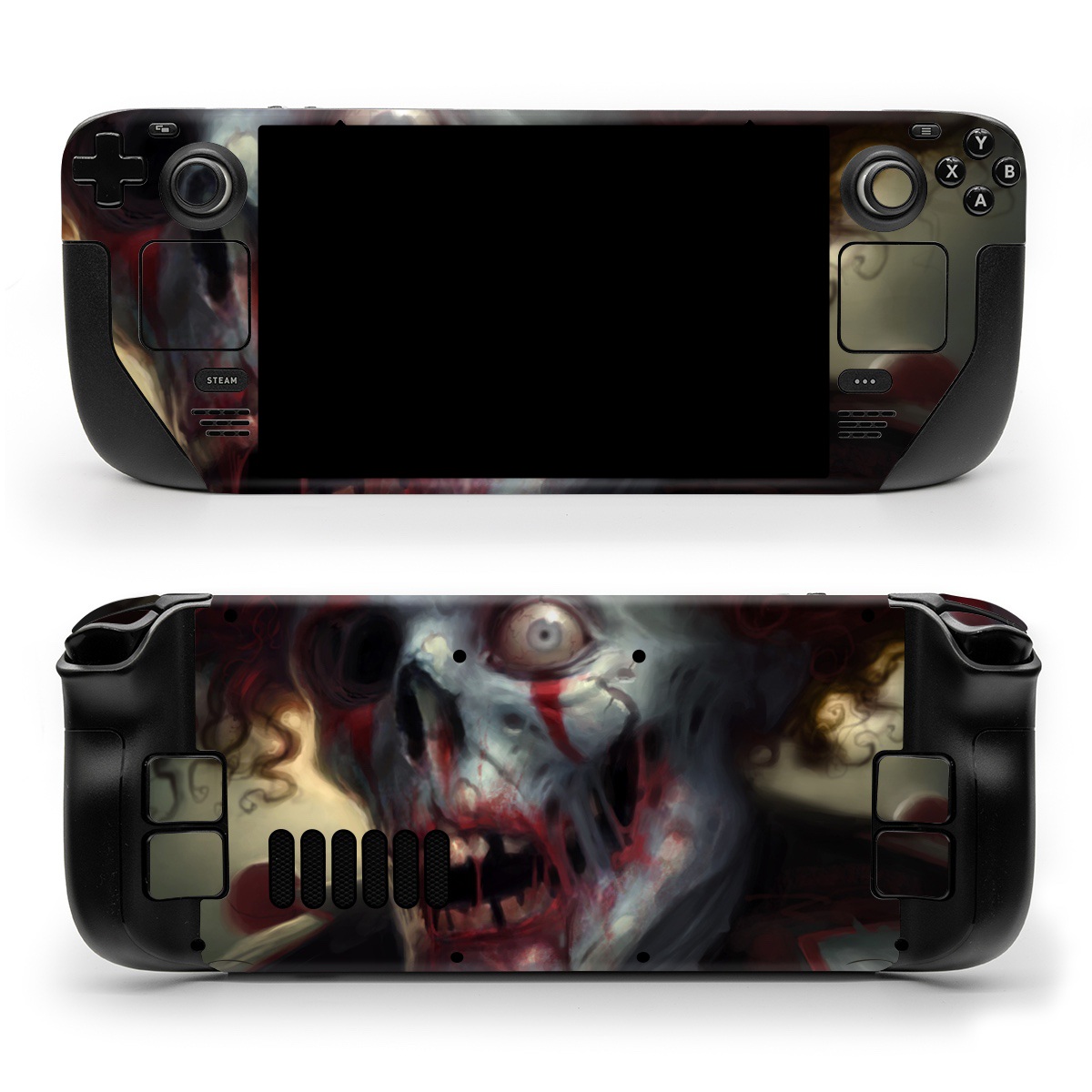 Valve Steam Deck Skin design of Illustration, Fictional character, Fiction, Supervillain, Demon, Art, Zombie, Ghost, Supernatural creature, Flesh, with black, gray, green, red colors