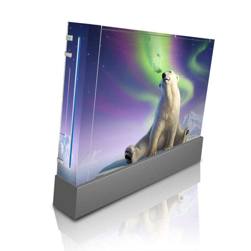 Wii Skin design of Aurora, Sky, Wildlife, Polar bear, Fictional character, with white, blue, green, purple colors