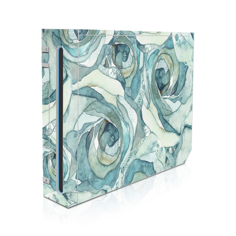 Wii Skin design of Rose, Garden roses, Blue, Flower, Rose family, Watercolor paint, Plant, Pattern, Rosa × centifolia, Blue rose, with blue, green colors