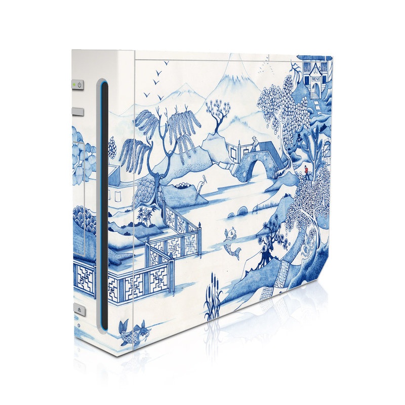 Wii Skin design of Blue, Blue and white porcelain, Winter, Christmas eve, Illustration, Snow, World, Art, with blue, white colors