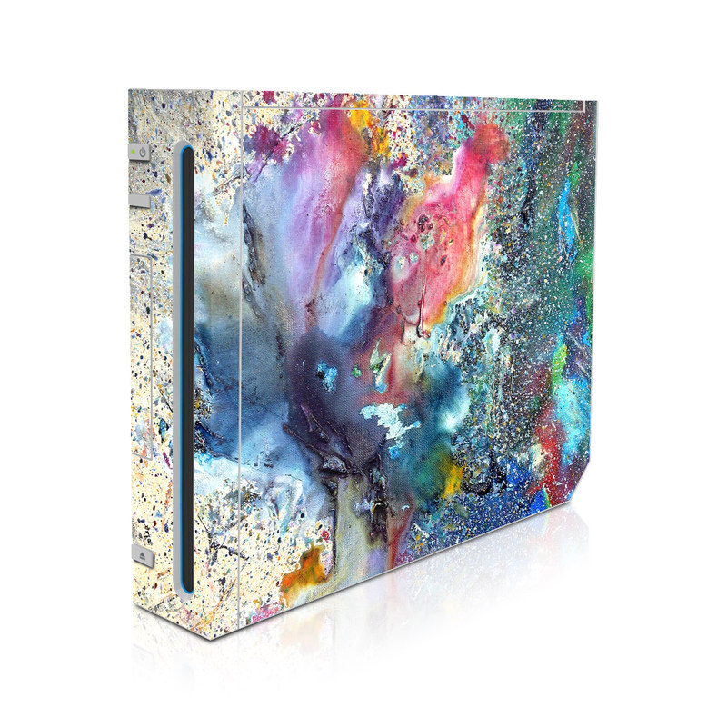 Wii Skin design of Watercolor paint, Painting, Acrylic paint, Art, Modern art, Paint, Visual arts, Space, Colorfulness, Illustration, with gray, black, blue, red, pink colors