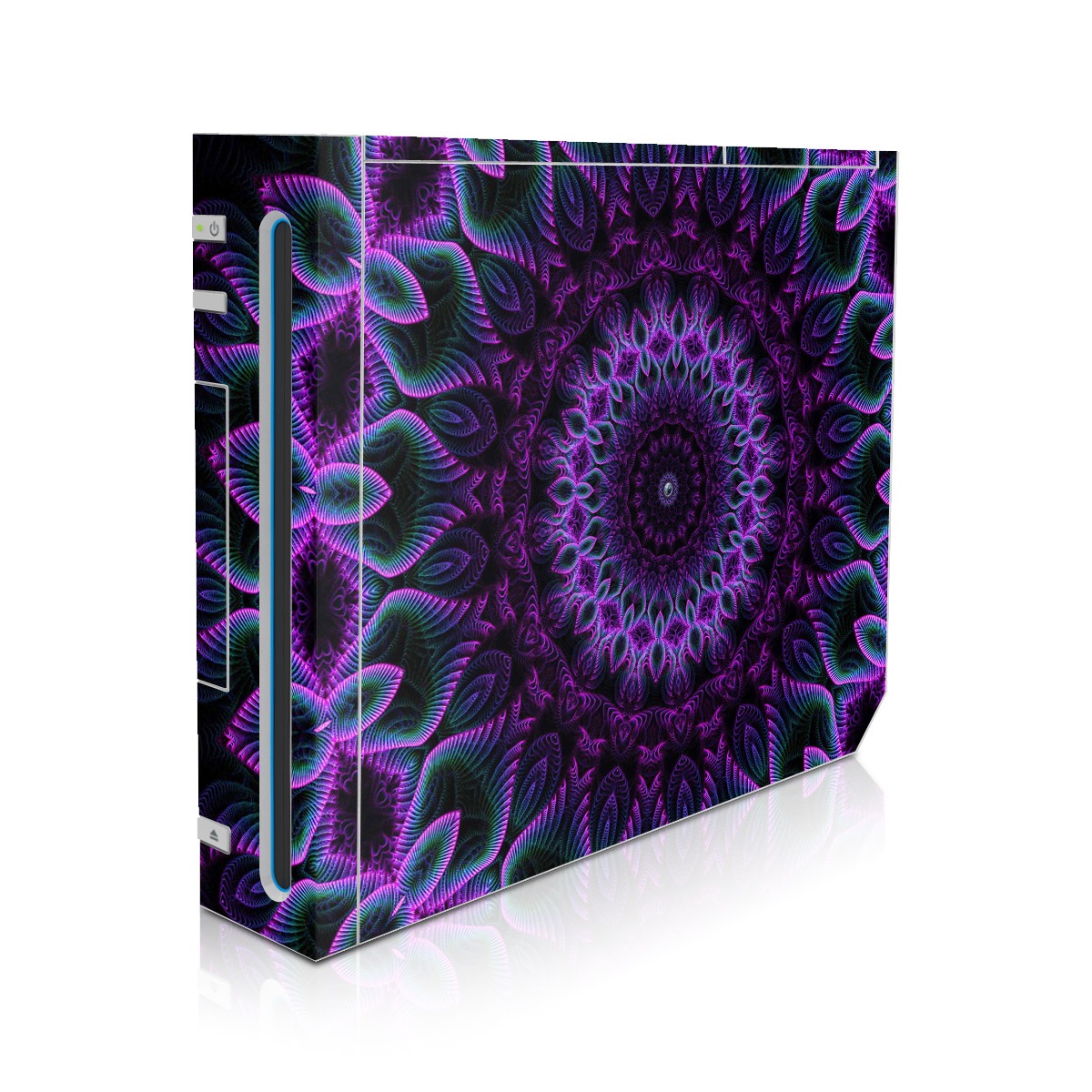 Wii Skin design of Colorfulness, Pattern, Purple, Violet, Magenta, Red, Pink, Art, Fractal Art, Visual Arts, Design, Circle, Symmetry, Psychedelic Art, Motif, Kaleidoscope, Graphics, with black, purple, blue, white colors